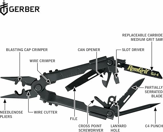 Gerber Gear Gear DET Multi-Plier 600 with Blasting Cap Crimper - MultiTool w/ Screwdriver, Needlenose Pliers, Can Opener, Wire Cutter, Replaceable Saw - Combat Engineer - Made in USA - Survival Tools