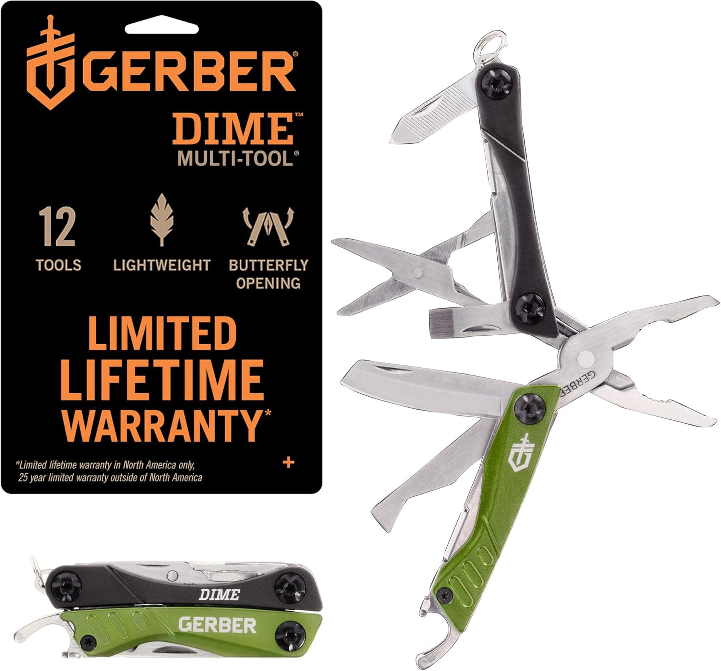 Gerber Gear Dime 12-in-1 Mini EDC Multitool - Needle Nose Pliers, Pocket Knife, Keychain, Bottle Opener - EDC Gear and Equipment - Green
