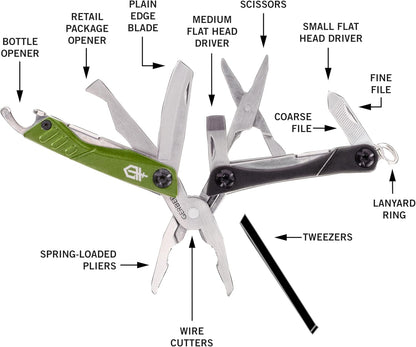Gerber Gear Dime 12-in-1 Mini EDC Multitool - Needle Nose Pliers, Pocket Knife, Keychain, Bottle Opener - EDC Gear and Equipment - Green
