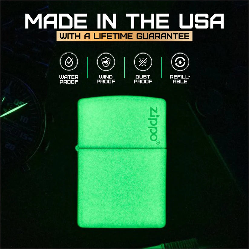 Classic Glow In The Dark Zippo Logo Windproof Lighter –  Made in USA - Shop now at Mjoutdoorsgear UK