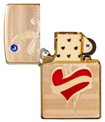 Heart and Sword Design High Polish Brass Windproof Lighter – Made in USA - Shop now at Mjoutdoorsgear UK