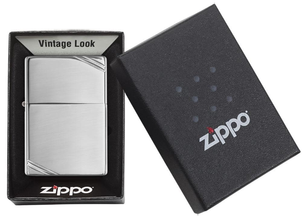 Zippo High Polish Chrome Vintage w/ Slashes Windproof Lighter