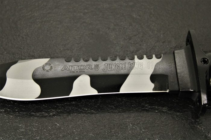 Aitor 16071 Jungle King II Spear Point Blade Knife with Black Knurled Stainless Handle
