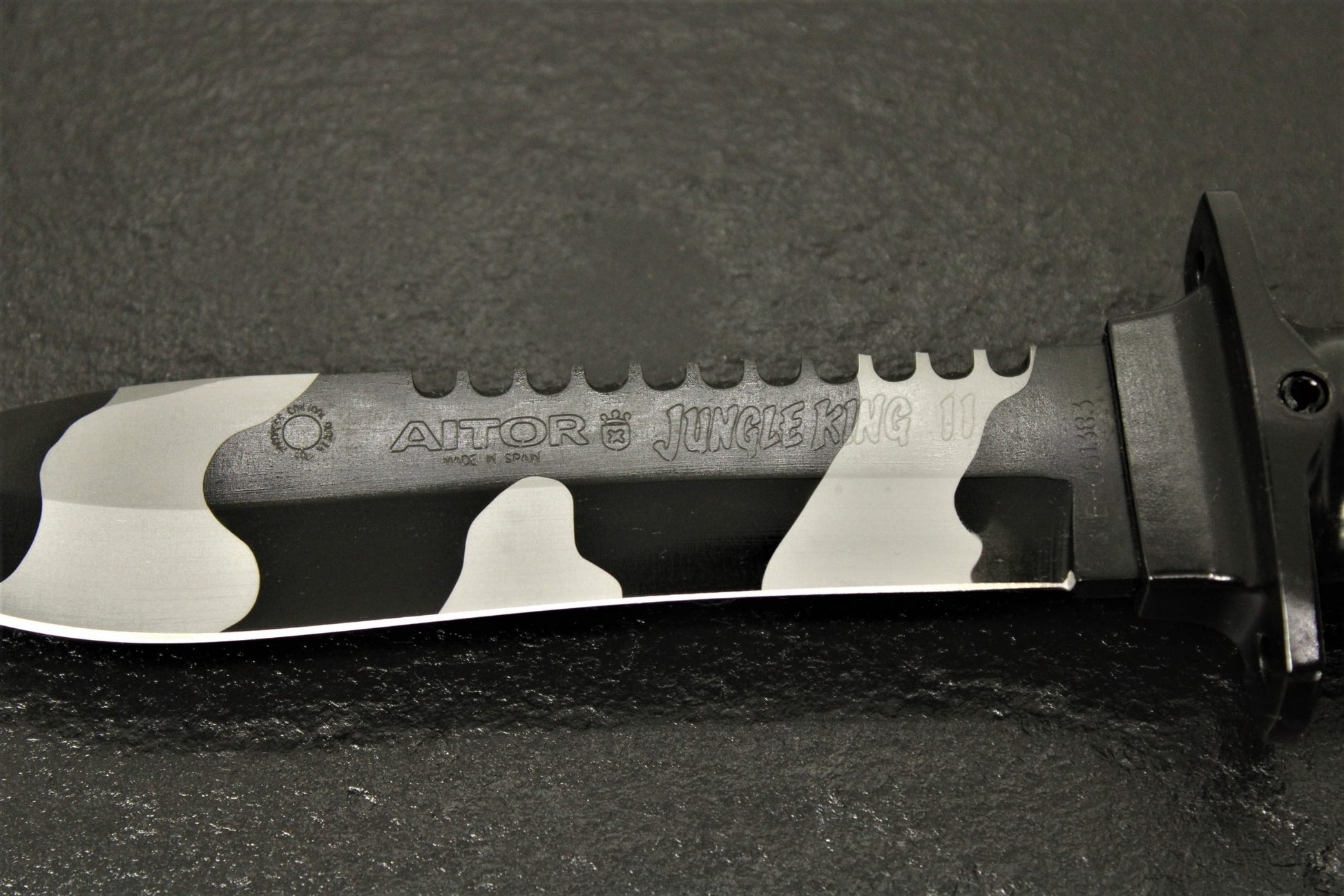 Aitor 16071 Jungle King II Spear Point Blade Knife with Black Knurled Stainless Handle
