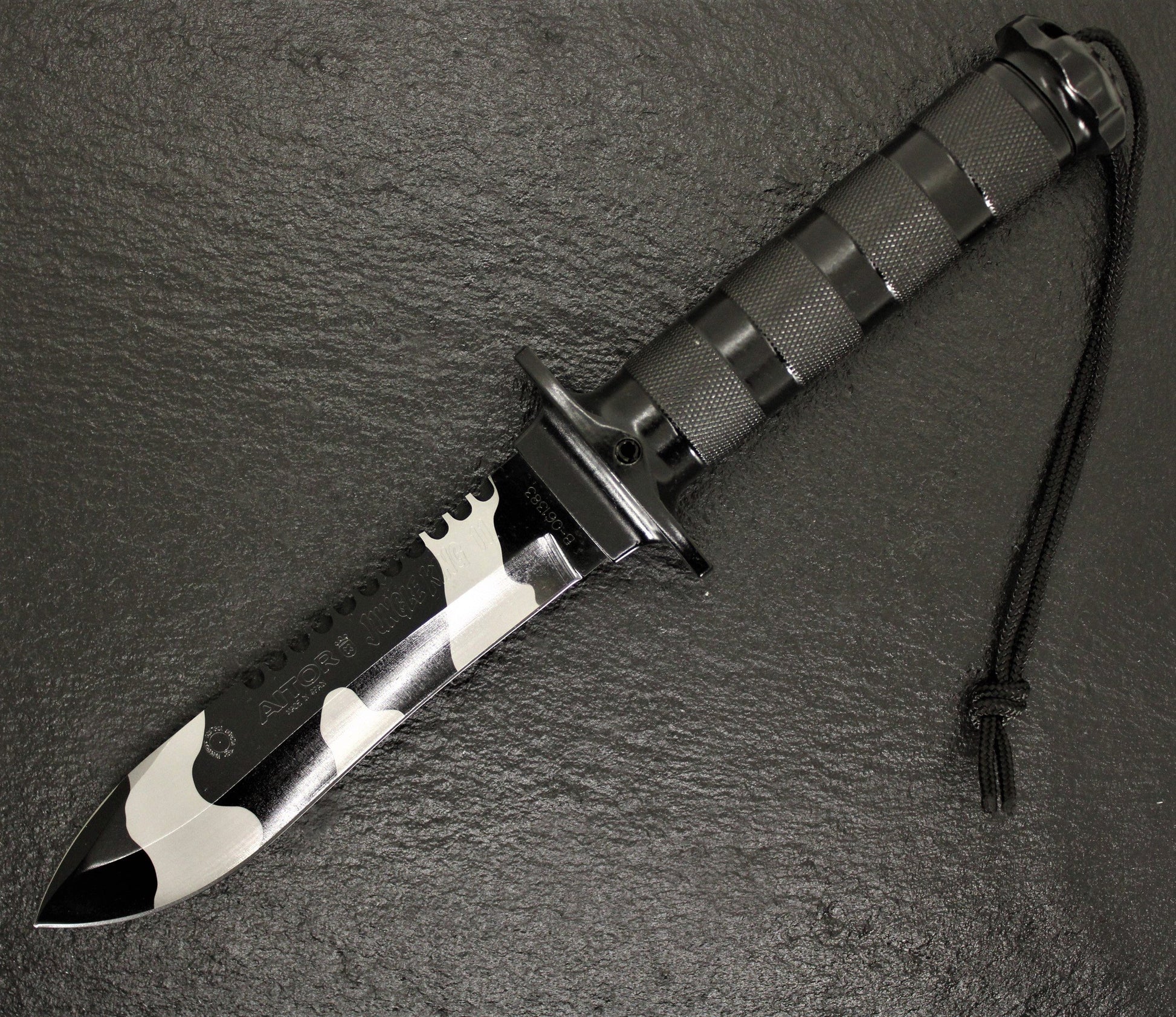 Aitor 16071 Jungle King II Spear Point Blade Knife with Black Knurled Stainless Handle
