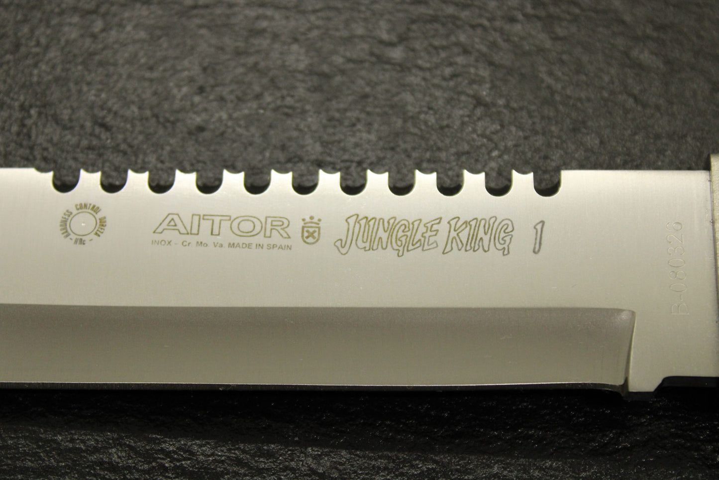 Aitor 16015 Jungle King I Fixed Stainless Clip Point Blade Knife with Knurled Stainless Handle
