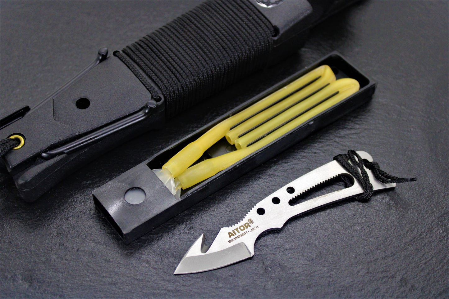 Aitor 16071 Jungle King II Spear Point Blade Knife with Black Knurled Stainless Handle
