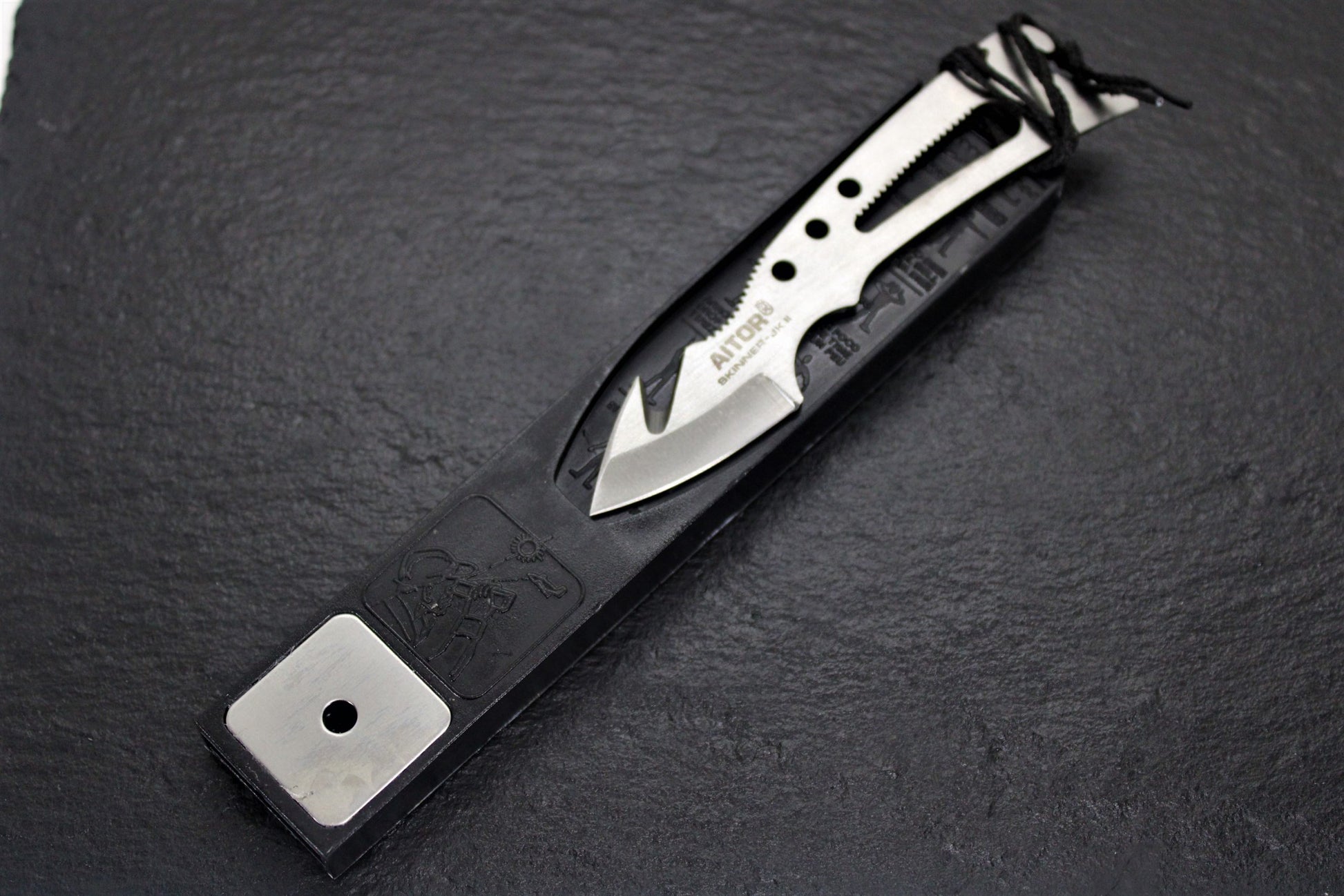 Aitor 16071 Jungle King II Spear Point Blade Knife with Black Knurled Stainless Handle
