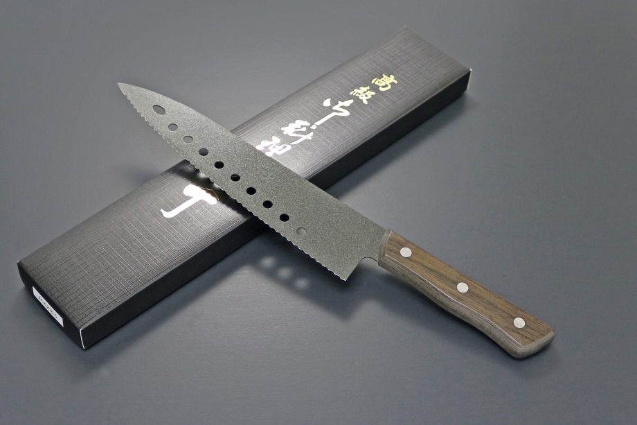 Kanetsune Gyutou Serrated FC-G210-S chef's knife brown wood stainless steel serrated edge