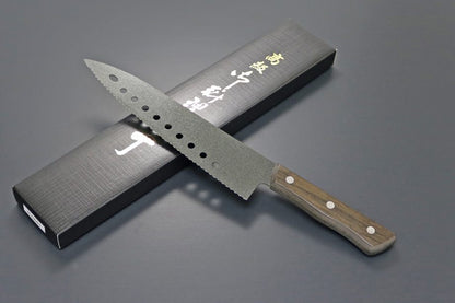 Kanetsune Gyutou Serrated FC-G210-S chef's knife brown wood stainless steel serrated edge