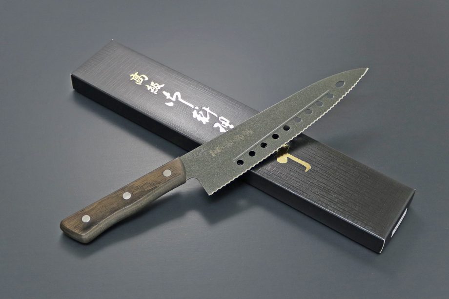 Kanetsune Gyutou Serrated FC-G210-S chef's knife brown wood stainless steel serrated edge