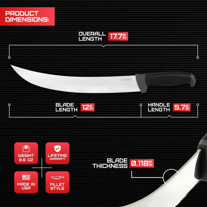 Kershaw 12-inch Curved Fillet Knife for large fish and game processing – high-quality precision knife from MJ Outdoors Gear UK.