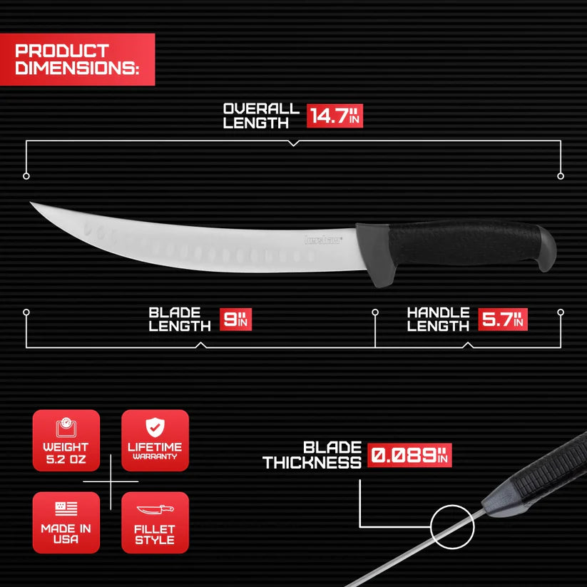 Kershaw Curved Fillet Knife 9-inch blade 1242GEX for precise fish filleting, sharp stainless steel fishing knife by MJ Outdoors Gear UK.