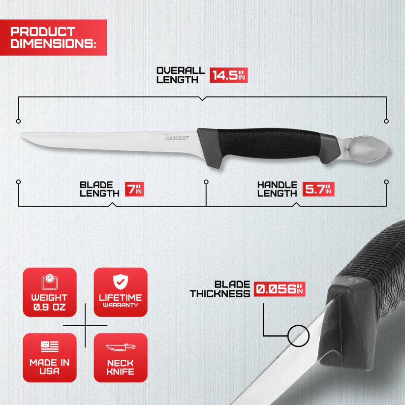 Kershaw Fillet with Spoon 1243SHX fishing knife featuring a sharp fillet blade and spoon tool, ideal for anglers, available at MJ Outdoors Gear UK.