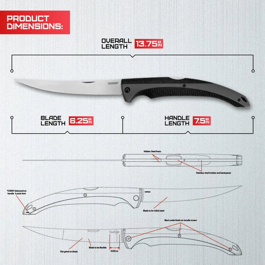 Kershaw Folding Fillet 1258X knife with sharp stainless steel blade and foldable design, ideal for fishing and filleting – MJ Outdoors Gear UK