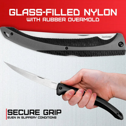 Kershaw Folding Fillet 1258X knife with sharp stainless steel blade and foldable design, ideal for fishing and filleting – MJ Outdoors Gear UK