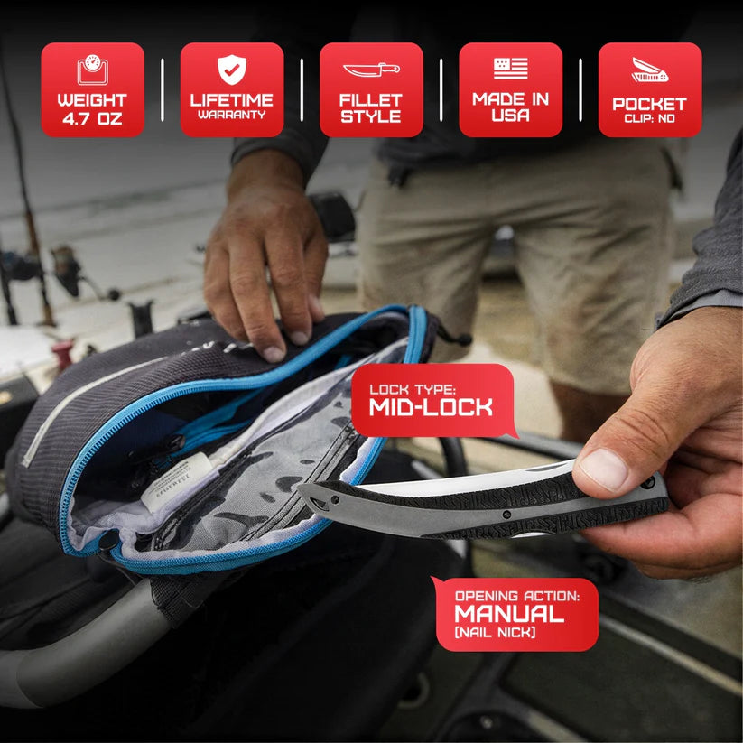 Kershaw Folding Fillet 1258X knife with sharp stainless steel blade and foldable design, ideal for fishing and filleting – MJ Outdoors Gear UK