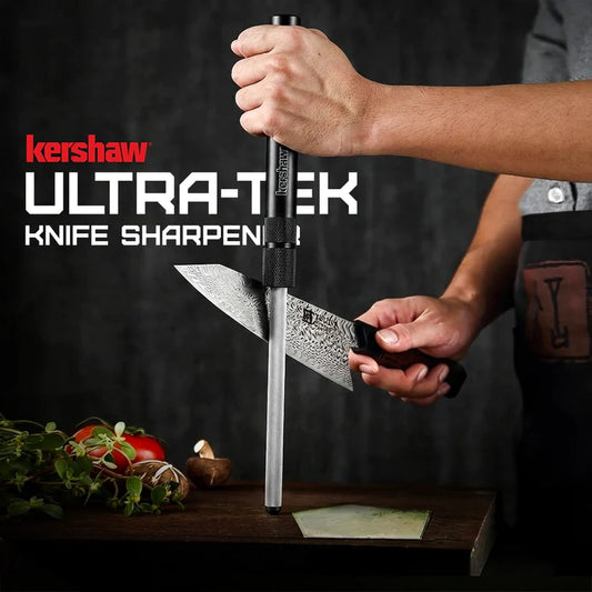 Kershaw Ultra-Tek knife sharpener with compact diamond sharpening steel, ideal for fast edge maintenance, available at MJ Outdoors Gear UK.