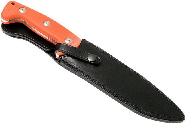 Maserin Hunting 978 Orange G10 Fixed Blade Knife – 440C Steel with Leather Sheath