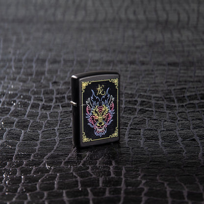 Zippo Neon Dragon Design Black Matte Windproof Lighter – Made in USA - Shop now at Mjoutdoorsgear UK