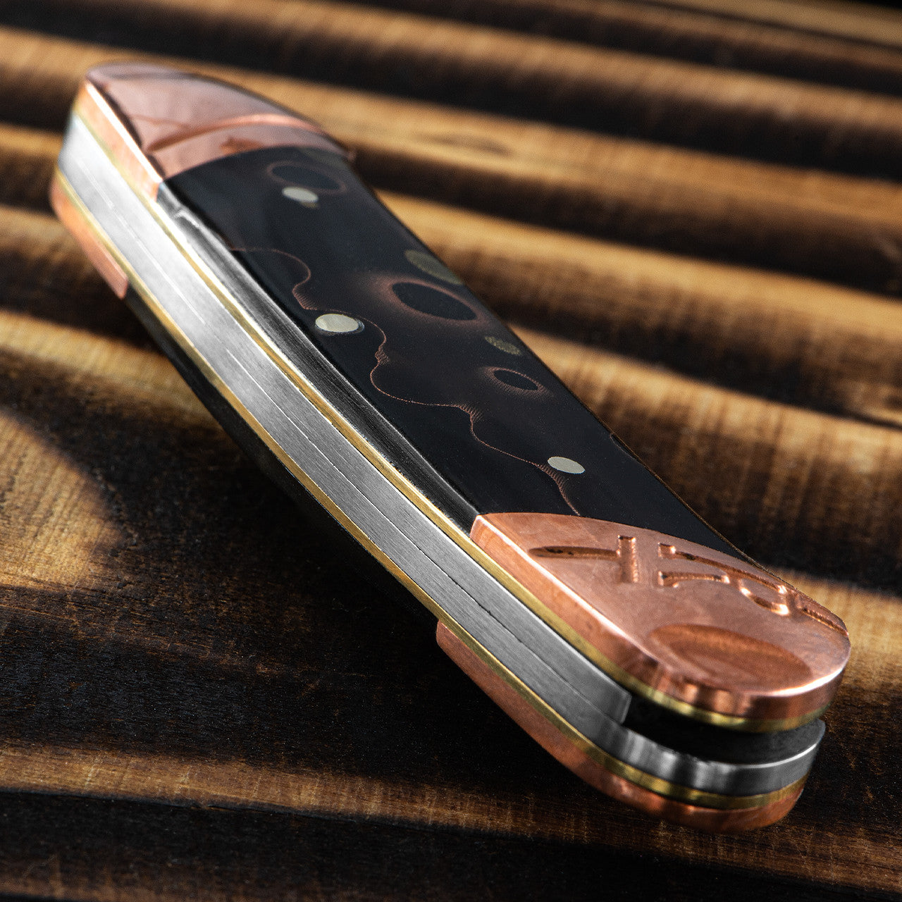 Rough Rider 2061 Small Leg Copper Swirl Knife Black Handles
