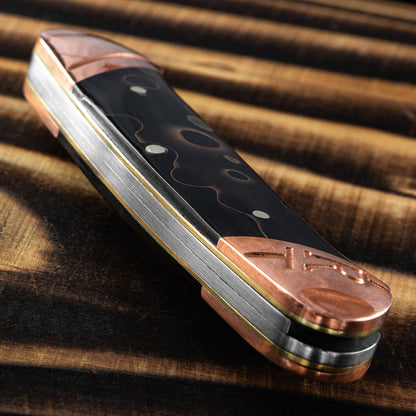 Rough Rider 2061 Small Leg Copper Swirl Knife Black Handles
