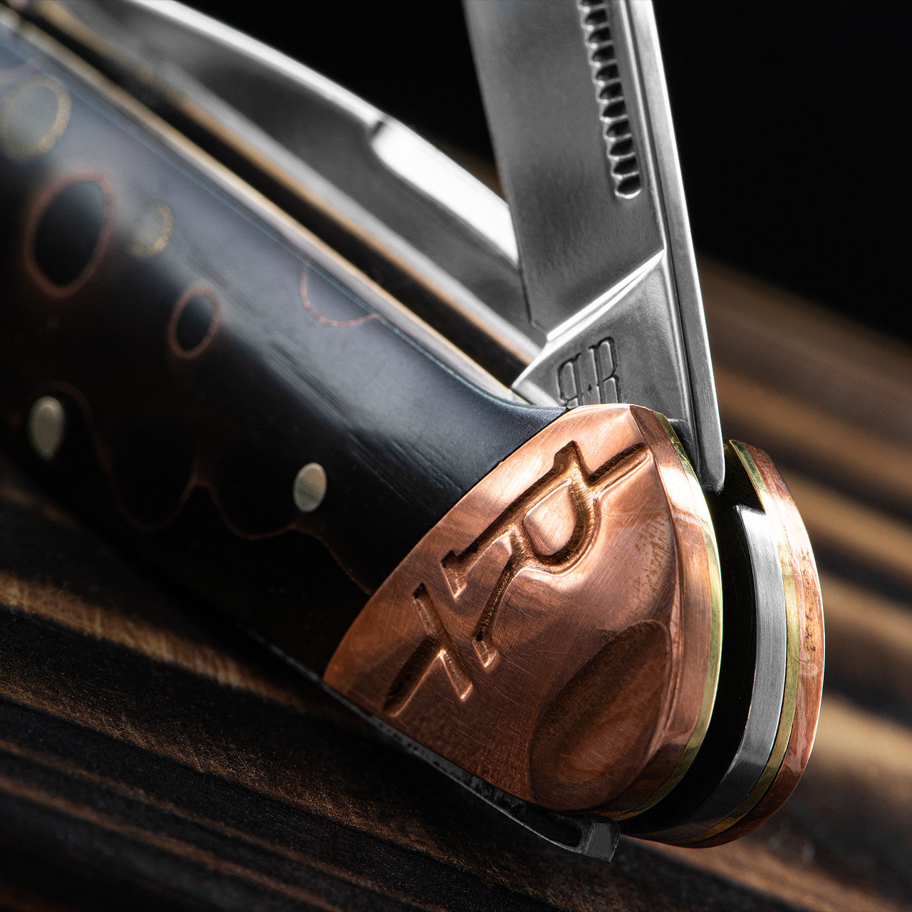 Rough Rider 2061 Small Leg Copper Swirl Knife Black Handles
