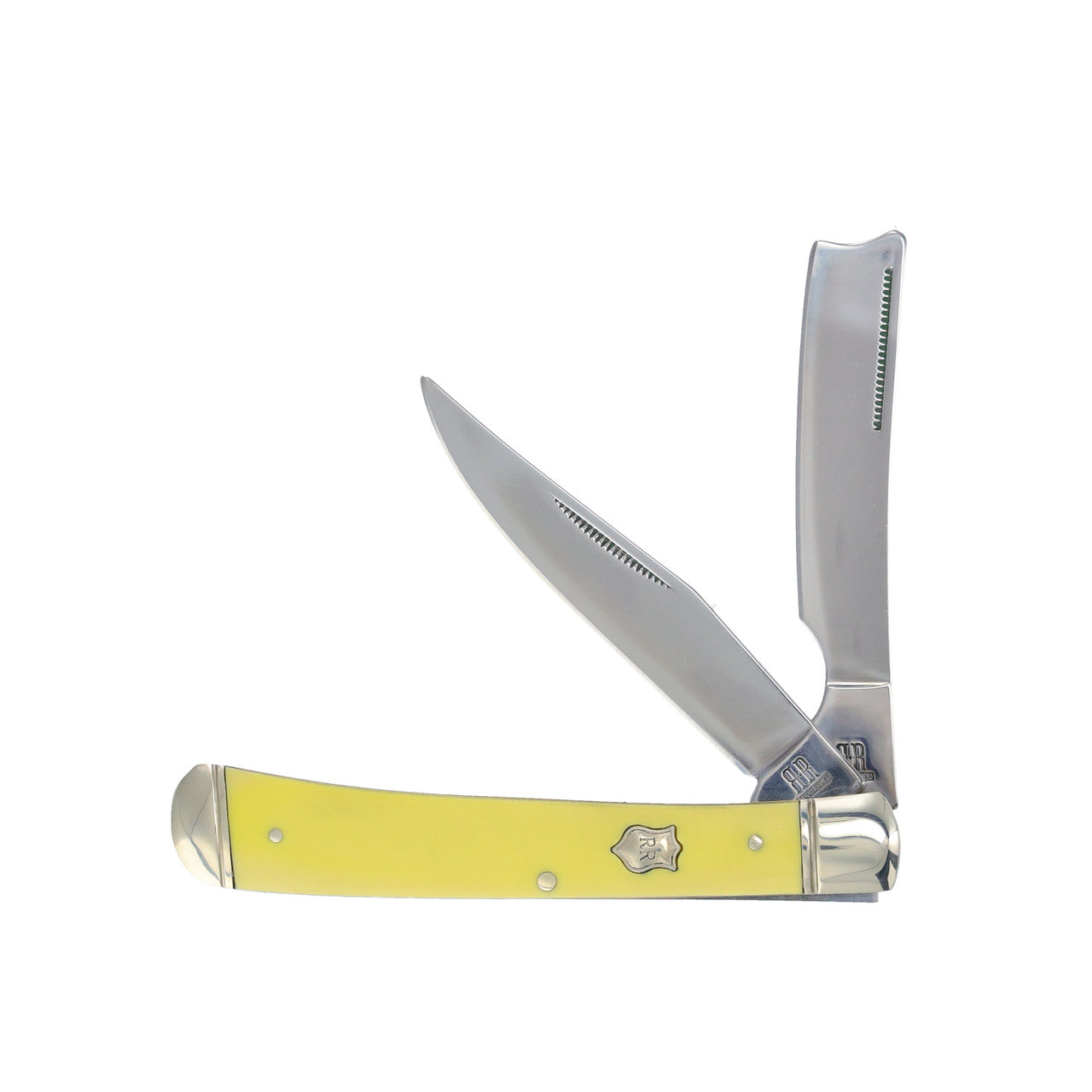 Rough Rider 892 Razor Trapper Folding Pocket Knife with Yellow Synthetic Handle
