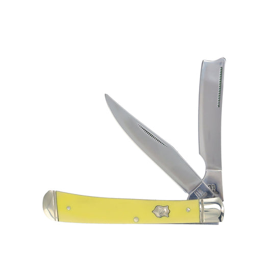 Rough Rider 892 Razor Trapper Folding Pocket Knife with Yellow Synthetic Handle
