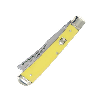 Rough Rider 892 Razor Trapper Folding Pocket Knife with Yellow Synthetic Handle
