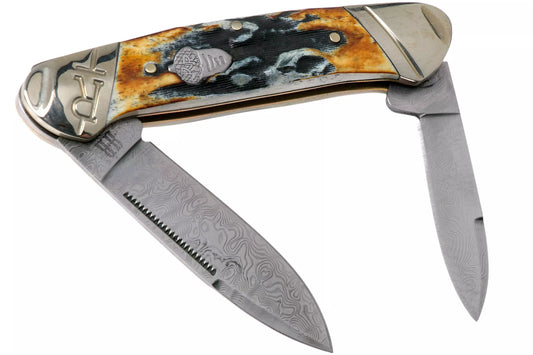 Rough Ryder Canoe Cinnamon Stag RR2156 Damascus slipjoint pocket knife