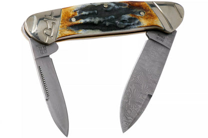 Rough Ryder Canoe Cinnamon Stag RR2156 Damascus slipjoint pocket knife
