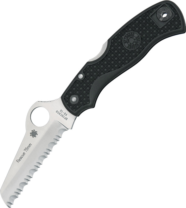Spyderco Rescue Lockback 79mm Black C45SBK by Spyderco - Premium Folding Knife for Sale in UK