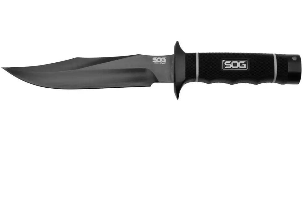 SOG S10BK Tech Bowie Black Fixed Blade Knife Black Handles
