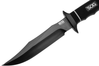 SOG S10BK Tech Bowie Black Fixed Blade Knife Black Handles

