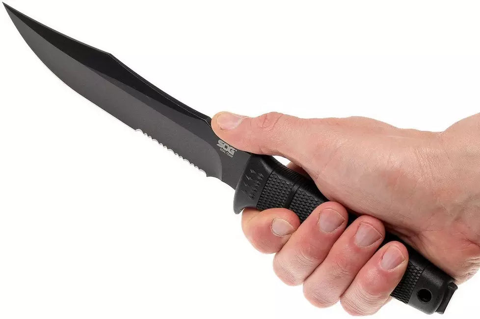 SOG M37K Seal Pup Kydex Sheath Serrated Grey Fixed Blade Knife Black Handles
