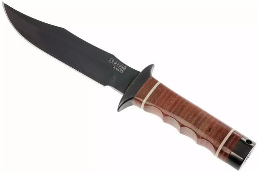 SOG S1TL Bowie 20 Black Fixed Blade Knife Stacked Leather Handles
