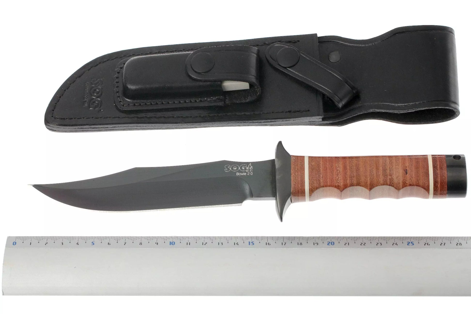 SOG S1TL Bowie 20 Black Fixed Blade Knife Stacked Leather Handles

