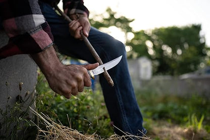 Uncle Henry 153UH Next Gen Golden Spike Knife with 5in High Carbon S.S. Fixed Blade, Staglon Handle, Sharpening Stone, and Leather Belt Sheath for EDC, Hunting, Survival, Camping and Outdoors
