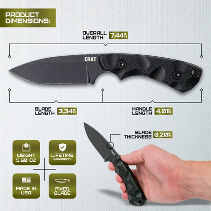 CRKT Siwi Drop Point Fixed Blade Knife Black G-10 (3.34" Black) 2082