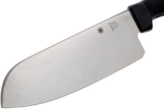 Buy Spyderco Santoku Kitchen Knife (Black) featuring 6.81" MBS-26 Stainless Steel Blade, Full-Flat Grind, Textured Polypropylene Handle. Review Spyderco Santoku
