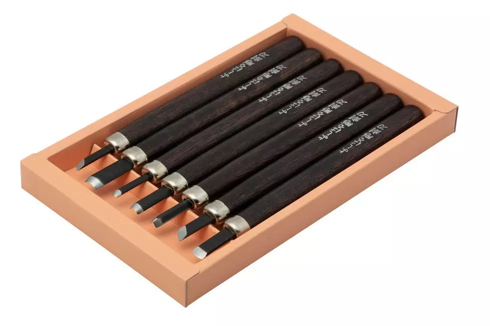 Yoshiharu H-7 Japanese wood carving knives, set of 7
