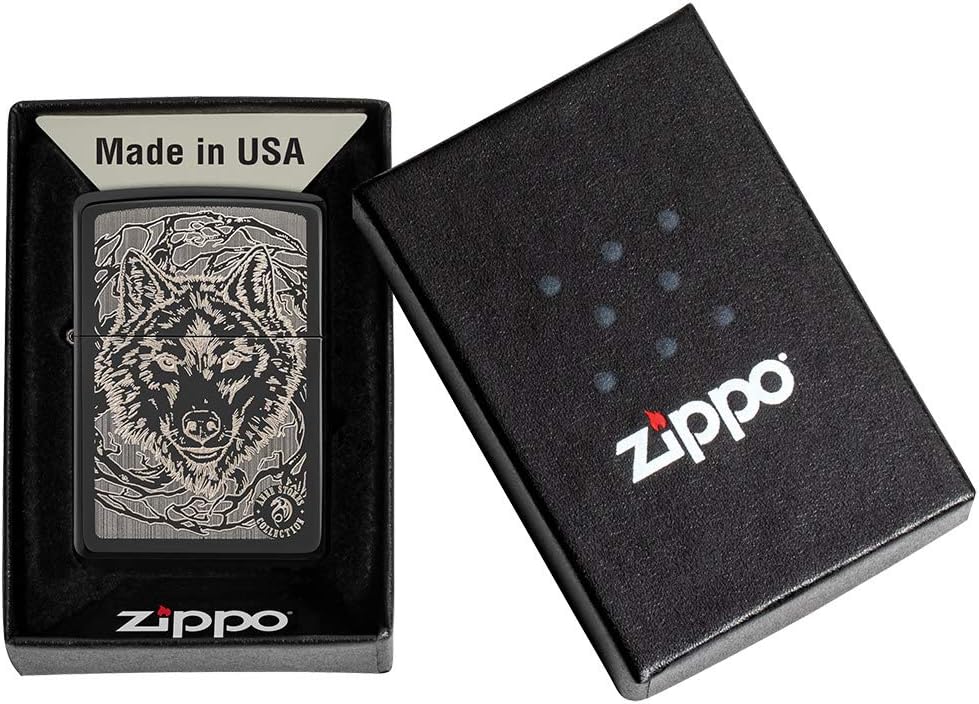 Zippo UK Anne Stokes Wolf High Polish Black Windproof Lighter