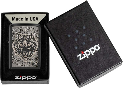Zippo UK Anne Stokes Wolf High Polish Black Windproof Lighter