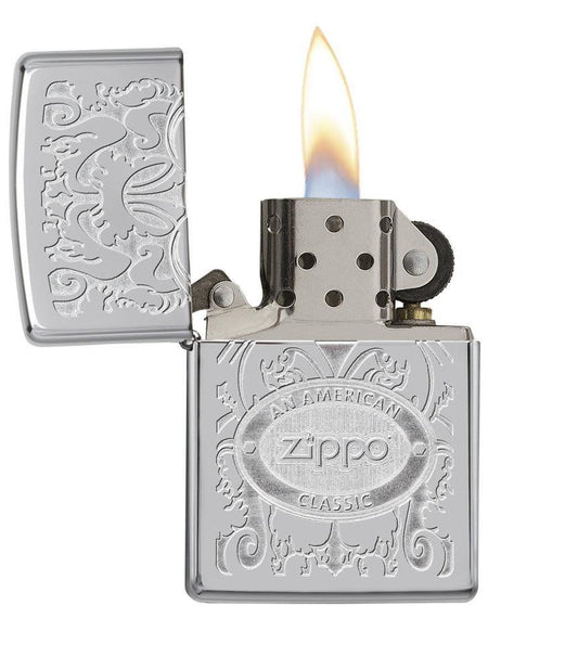 Crown Stamp Lighter with High Polish Chrome Coating Silver Zippo UK