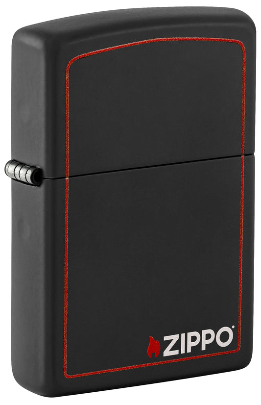 Classic Zippo Logo with Red Border Black Matte Windproof Lighter – Zippo USA