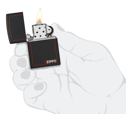 Classic Zippo Logo with Red Border Black Matte Windproof Lighter – Zippo USA