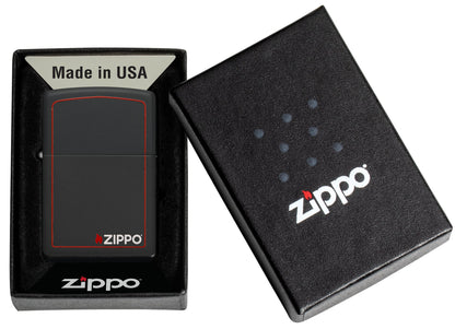 Classic Zippo Logo with Red Border Black Matte Windproof Lighter – Zippo USA