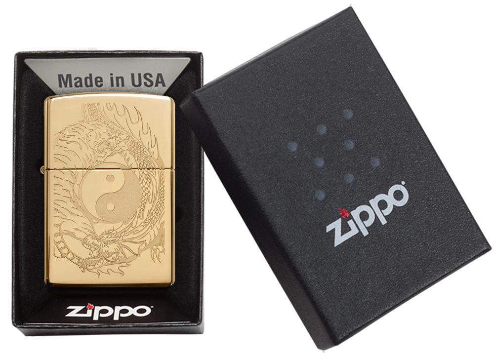 High Polish Brass Tiger and Dragon Windproof Lighter – Zippo USA