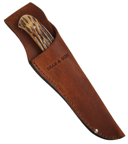 Bear Cutlery Damascus India Stag Bone Pro Skinner Knife with sheath (3.625" Plain) 549D